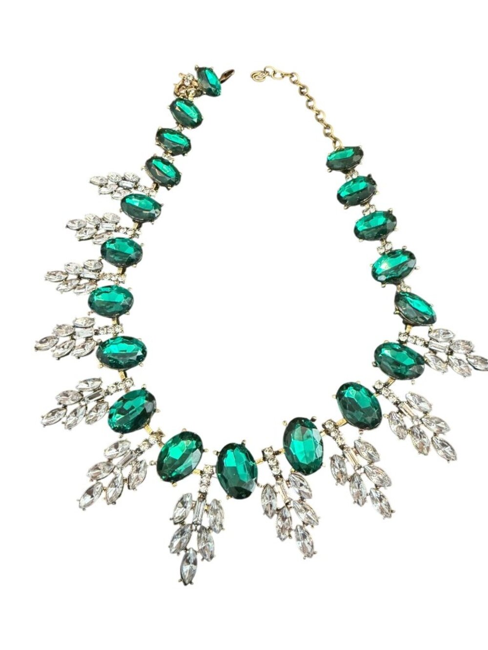 Aratta Emerald Green & Clear Crystal Statement Necklace With Gold-Tone Chain